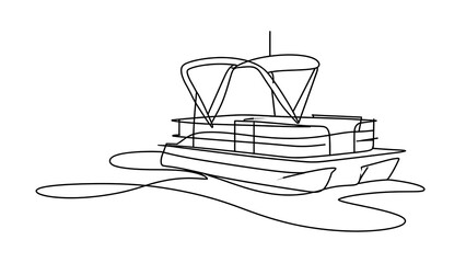 Fototapeta premium Pontoon boat line drawing on white background.