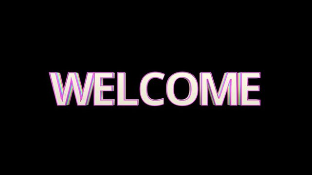 Welcome text rendered in a modern three-dimensional font design floats against a deep black background for professional signage and presentation purposes.