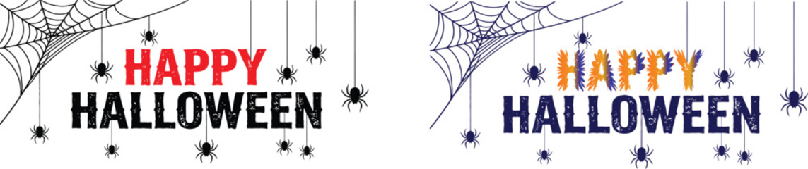 Halloween greeting cards with spider webs and spiders © Vector Hut
