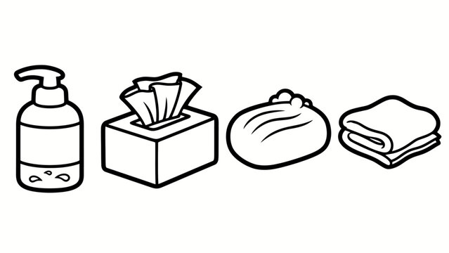 hand sanitizer bottle with tissue box and face mask for health and hygiene