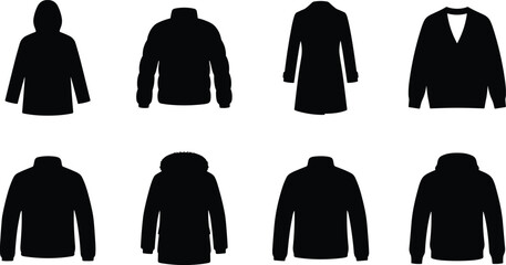 Winter Coats and Outerwear Apparel Silhouette Set Featuring Puffer Jacket Trench Coat Parka and Hoodies © ARNAB