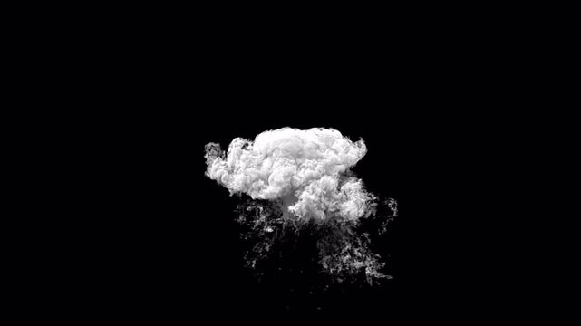 Dense white smoke cloud dissipating on a black background.