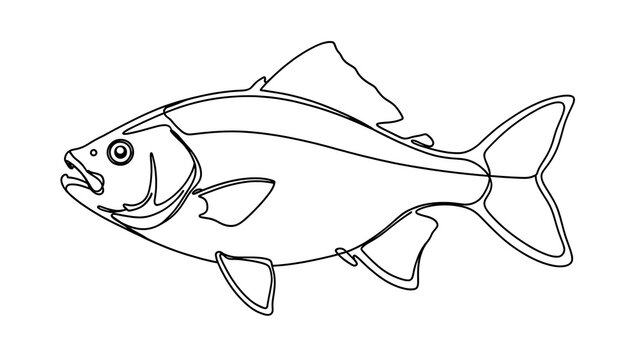 Line art fish illustration on white background.