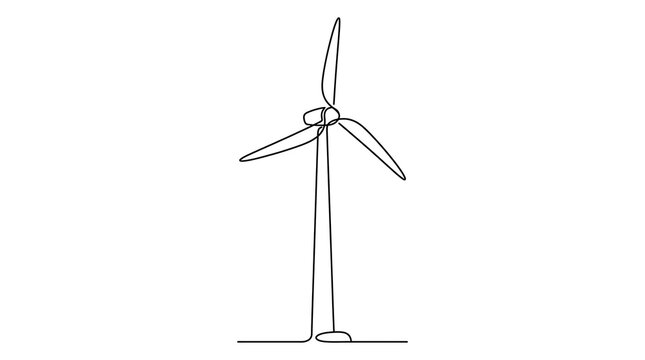 Wind Turbine Continuous Line Drawing Minimalist Renewable Energy