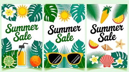 Obraz premium Collection of abstract background designs, summer sale, social media promotional content