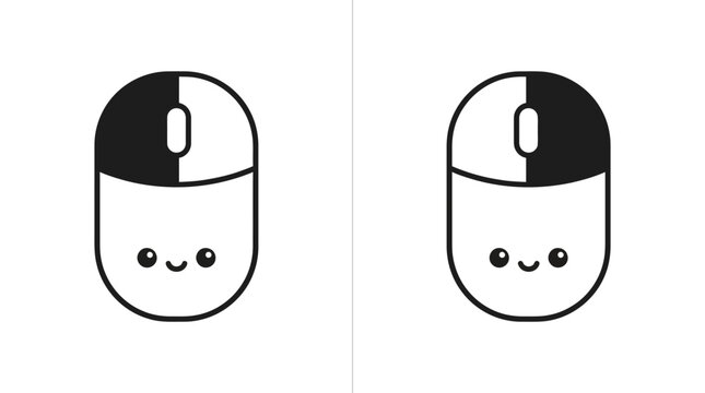 Minimalist cute computer mouse characters with smiling faces vector illustration