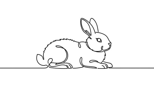 Minimalist line art rabbit drawing white background.
