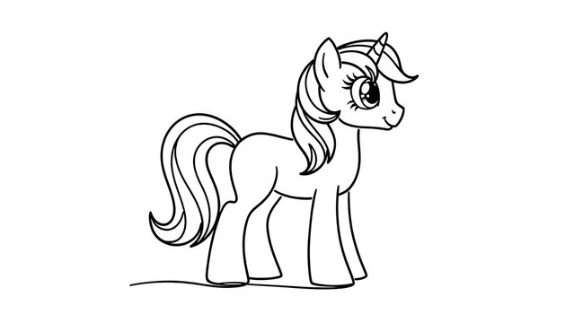 Cute cartoon unicorn illustration white background.