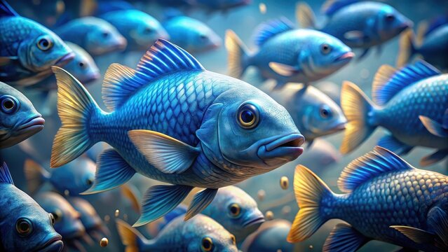 Unique blue fish standout from other fish representing bold