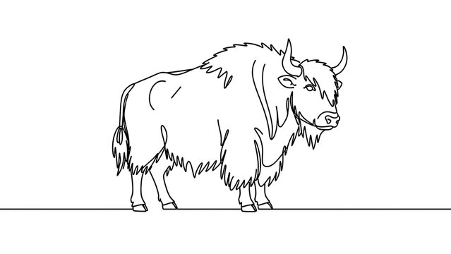 Line drawing of a bison on white background.