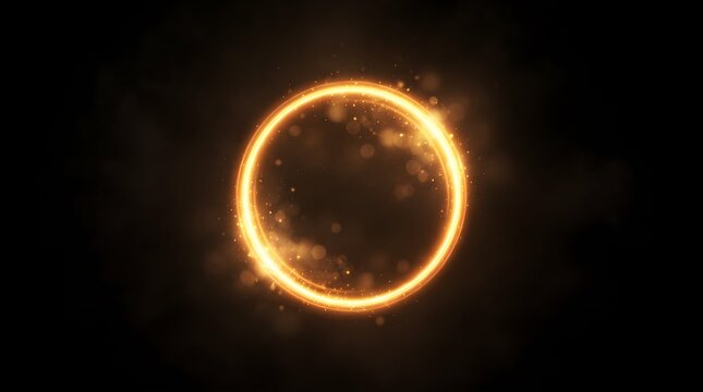 A glowing ring of light shines brightly in a dark space with particles around it