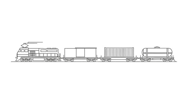 Freight Train Silhouette: Locomotive, Cargo Car, Container, Tanker