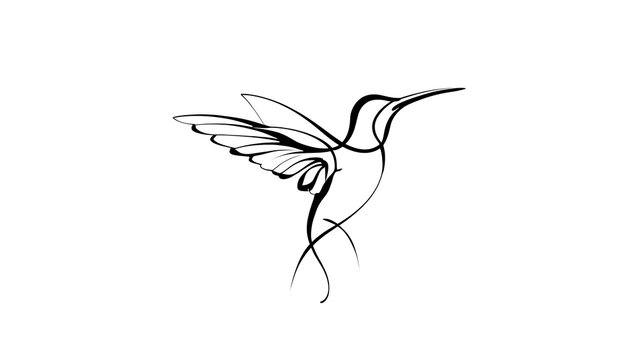 Minimalist hummingbird line art white background.