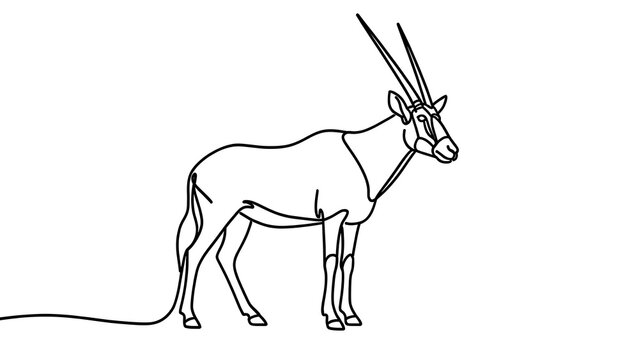 Oryx antelope line drawing white background.