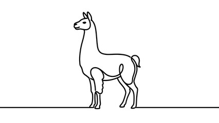 Naklejka premium Minimalist line art of a llama on white background.