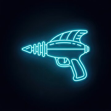Blue neon sign of retro space ray gun.