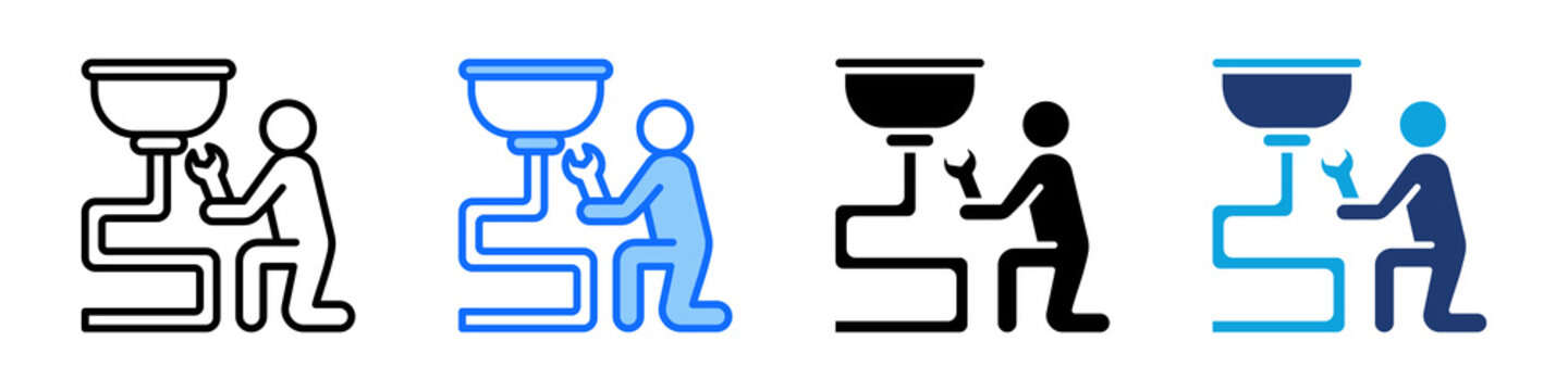 Plumbing Installation Icon Set Multi Style Vector Illustration