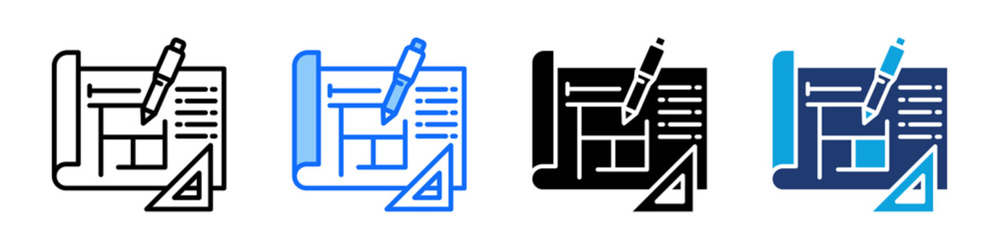 Blueprint Design Icon Set Multi Style Vector Illustration