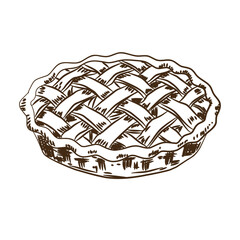 Hand drawn sketch of a whole delicious homemade lattice pie © Orncha Studio