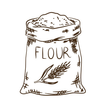 Vintage sketch of flour sack with wheat ear illustration