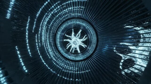 Abstract Futuristic Digital Tunnel with Glowing Blue Light and Sci-Fi Cyber Space Portal Concept