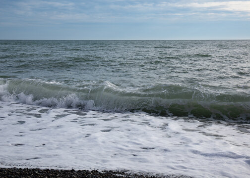 Big waves on the Black Sea coast in winter day