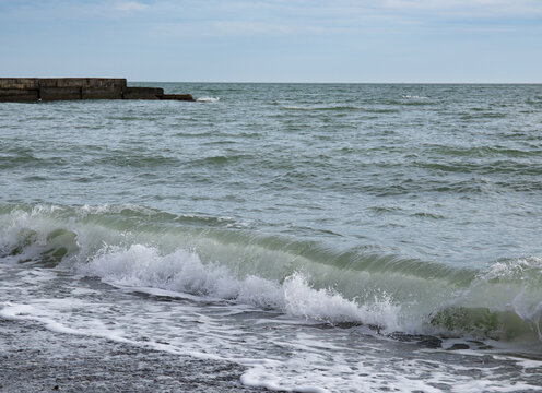 Big waves on the Black Sea coast in winter day