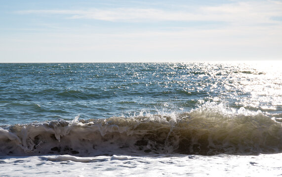 Big waves on the Black Sea coast in winter day