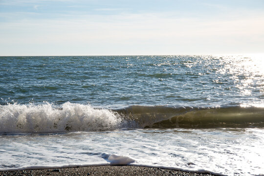 Big waves on the Black Sea coast in winter day