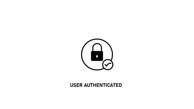 User authenticated animation with padlock and checkmark for cybersecurity and digital login security