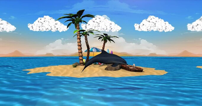 Tropical island with palm trees and sea 3. Summer background visual loops. 4K