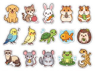 Obraz premium Cute cartoon animal stickers featuring a variety of pets and wildlife
