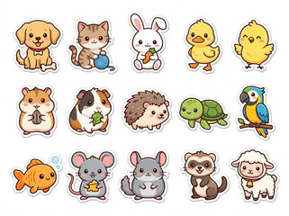Obraz premium Cute cartoon animal stickers featuring a variety of pets and wildlife