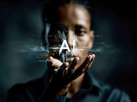  Futuristic AI Interface in Human Hand - Generative AI - no real persons