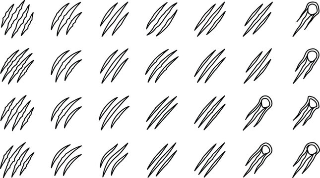 Animal Claw Scratch and Monster Rip Line Icon Set Featuring Beast Talon Slits Slash Marks and Tear Elements for Horror Graphic Designs