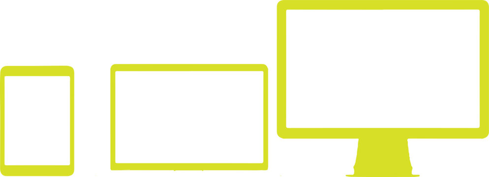 Set of yellow device outlines showing smartphone, tablet, and desktop monitor symbolizing technology, responsive design, and digital concept illustration