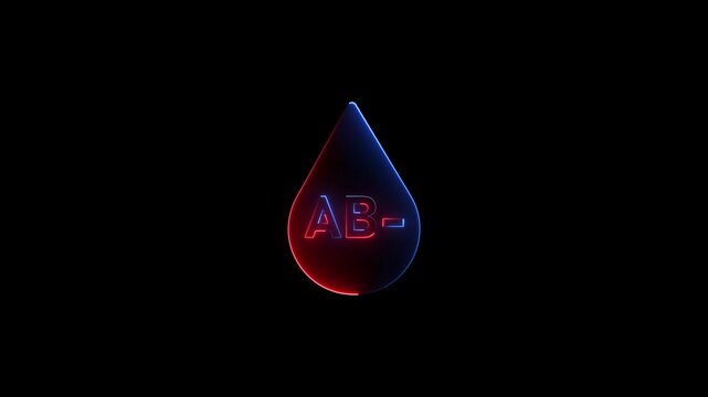 Neon ab negative type animation, medical science concept for healthcare and laboratory research