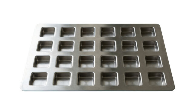 Grid of metal plates on gray background