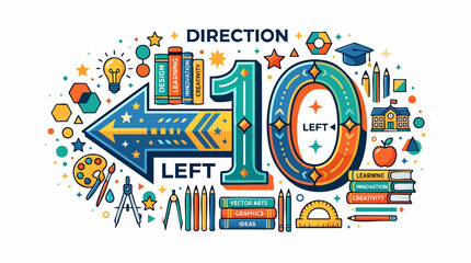 Fototapeta premium Direction to Success: A vibrant illustration showcasing a journey towards knowledge and achievement, with symbols of education, creativity, and direction guiding the way.