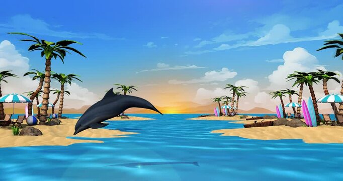 Tropical island with palm trees and sea 4. Summer background visual loops. 4K