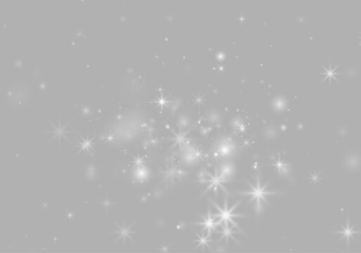 White celestial dust glows with luminous stars and delicate floating glitter. Tiny crystal particles bring elegant winter charm. Perfect for transparent vector.