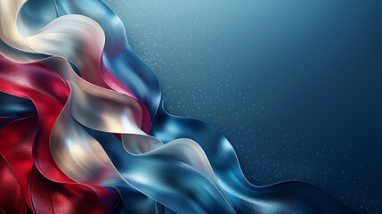 Obraz premium 3D Abstract Metallic Waves in Red White Blue for Modern US Patriotic Holiday Tech Background Asset