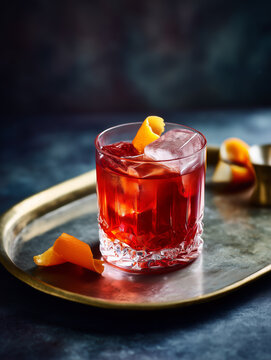 Negroni cocktail with orange peel garnish
