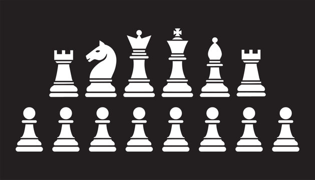 set of chess pieces white icon
