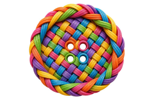 Creative Multi-colored Braided Woven Button Isolated on Black Background