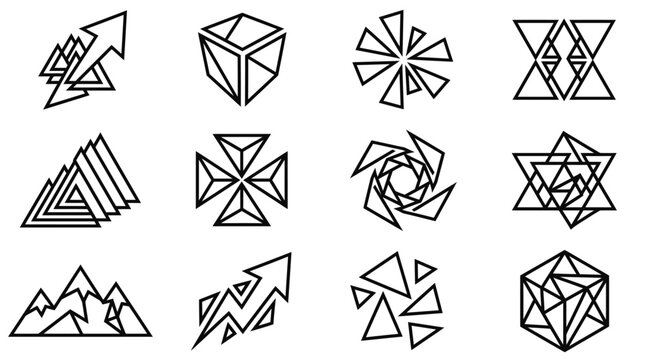 Abstract geometric symbols and crystalline shape icons.