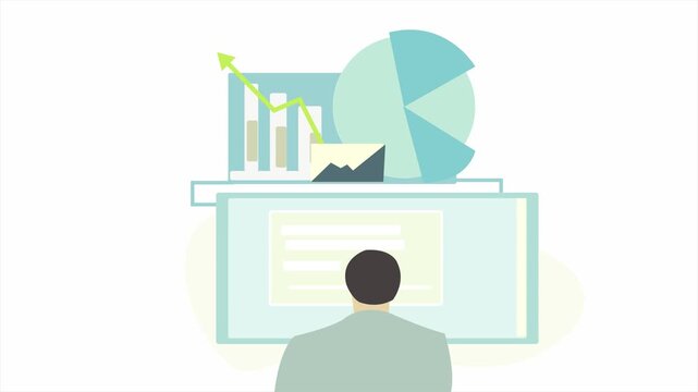 Business owner take data for daily basis concept, outside business data collect, animation clip