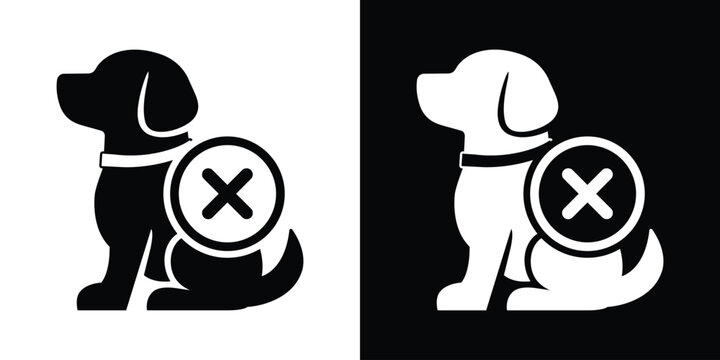 Sitting dog icon featuring a circular cross / X mark symbol. Great for pet prohibition signs, no-entry areas, or restricted animal zones.