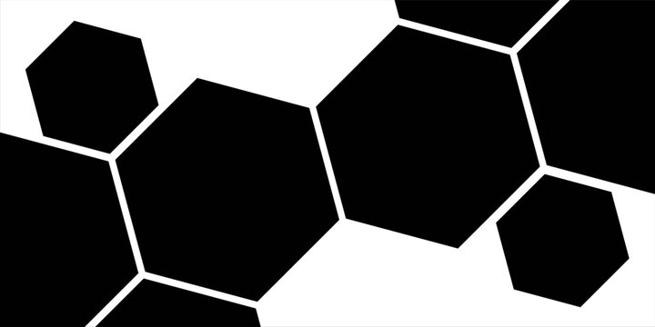Black hexagon photo collage template. Honeycomb layout design element, blank frames for photo collection, overlay, montage, clipping, layer mask. Vector illustration.