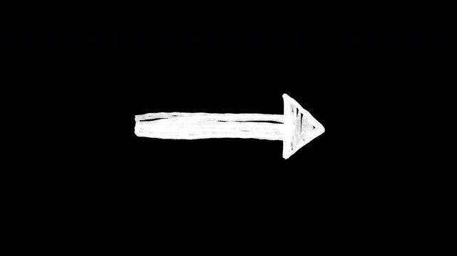 Set of white textured chalk different arrows pointing right. Isolated doodle 2d animation element for motion graphics, presentation and infographic design with hand-drawn sketch style.